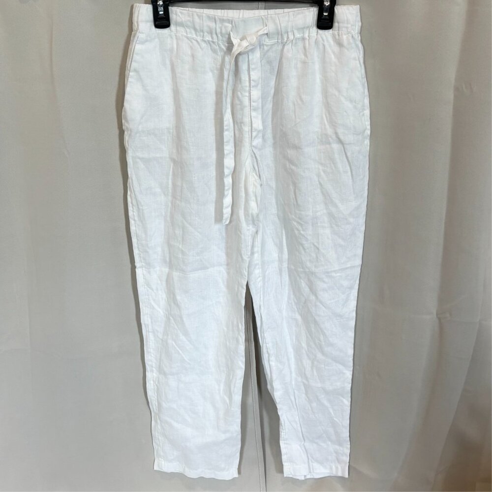 Mango Linen Pants Small White Pull On Lagenlook Clean Girl Beachy Coastal 18625x